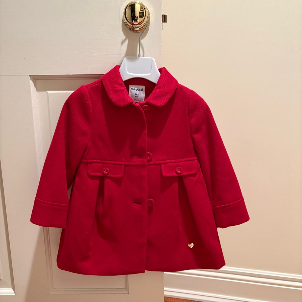 mayoral bright red pea coat